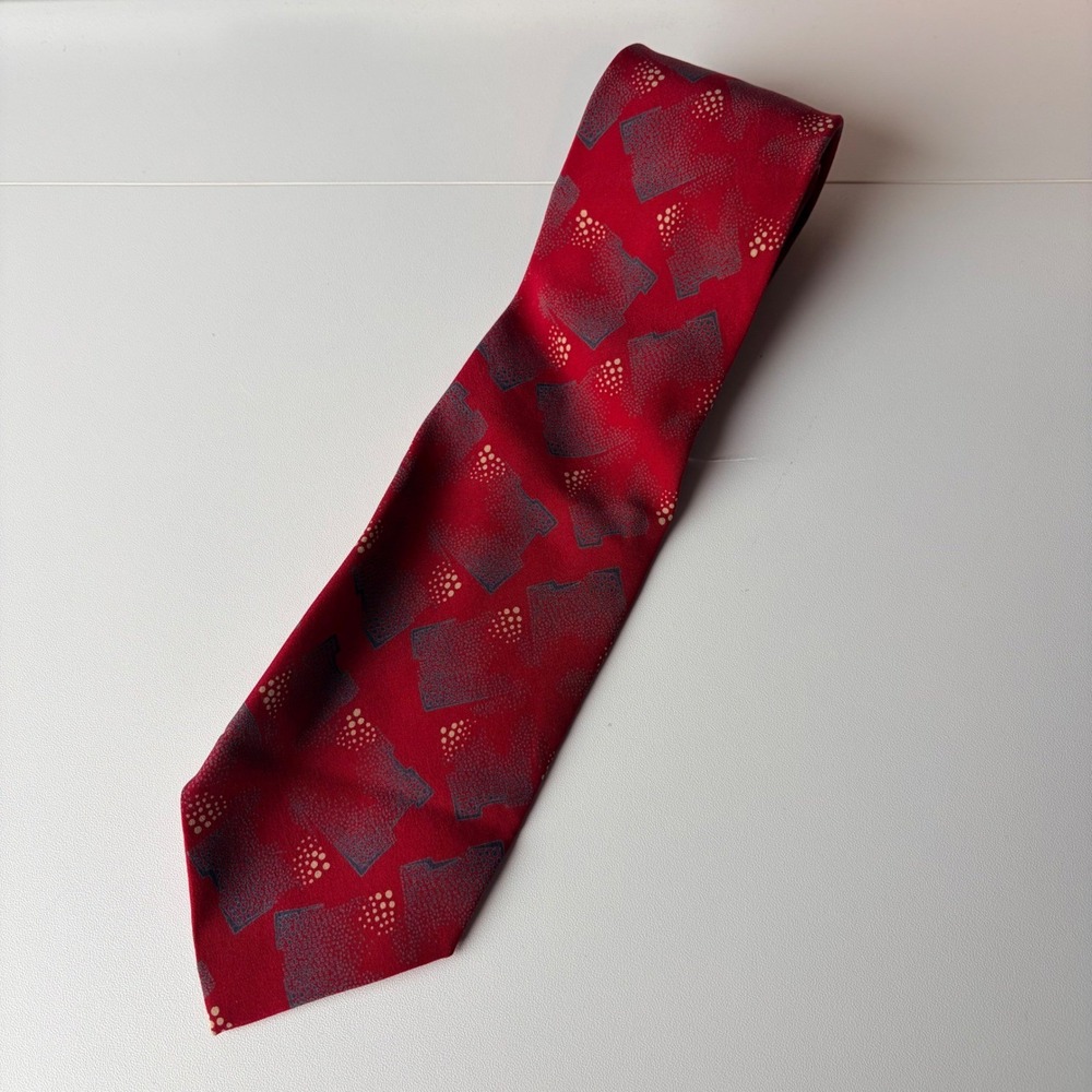 Giorgio Armani Mens Red Silk Geometricโ Dotted Abstract Necktie Made in Italy
